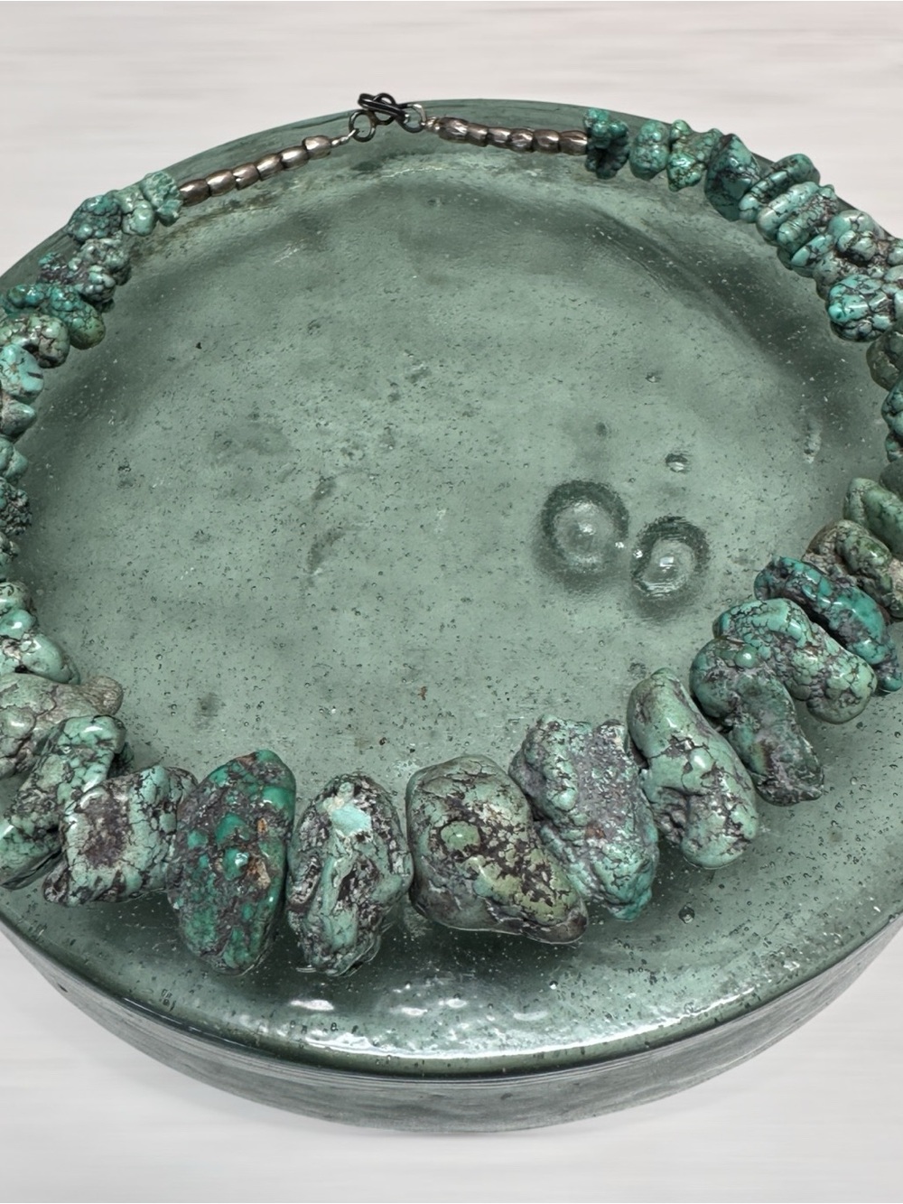 Genuine Turquoise Nugget Necklace Sterling Silver Beads/Clasp Artisan 15"inch